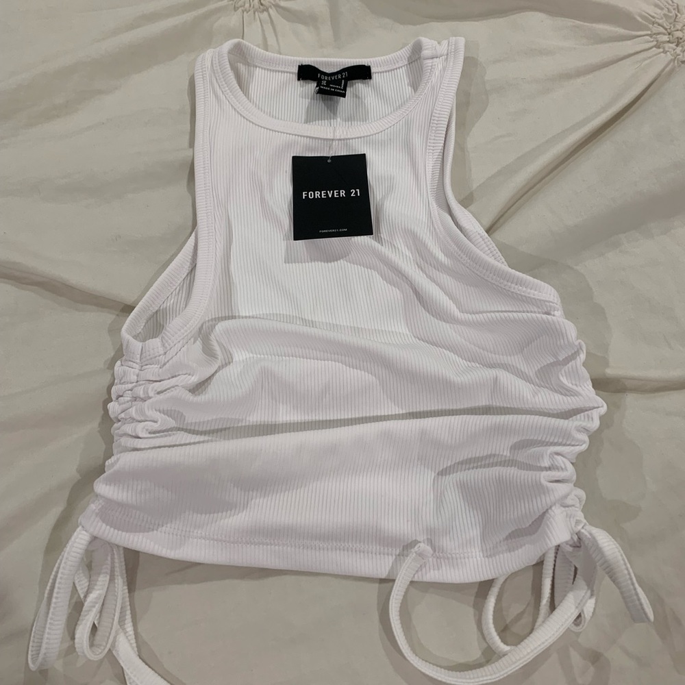 white crop halter top